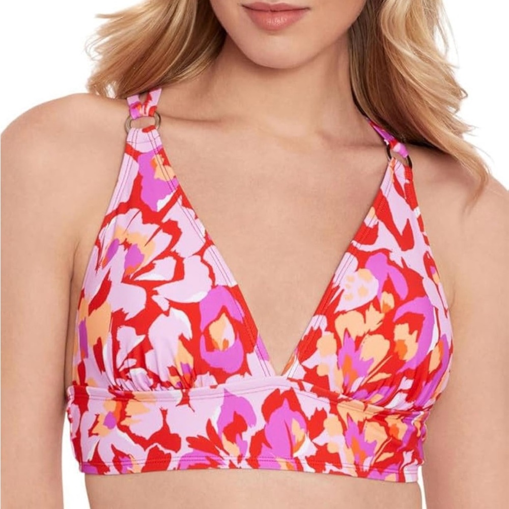 Salt + Cove Vermillion Multi Floral Halter Juniors Bikini Top